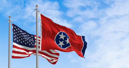 Tennessee state flag waving on a clear day.