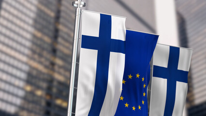 Finland and european union vertical banners waving on a clear day