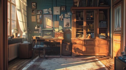 Lofi Music Study Room: A Tranquil Haven for Focused Minds, Surrounded by Serenity and Designed for Maximum Concentration - obrazy, fototapety, plakaty