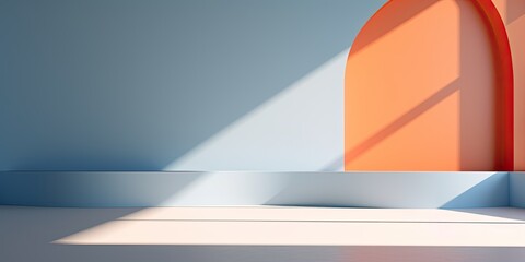 Minimalistic room with shadows of window for product presentation; abstract studio backdrop.
