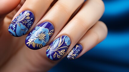 Vibrant close up of intricately crafted colorful nail art designs with bright studio lighting