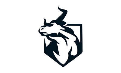 burly bull in shield logo vector 