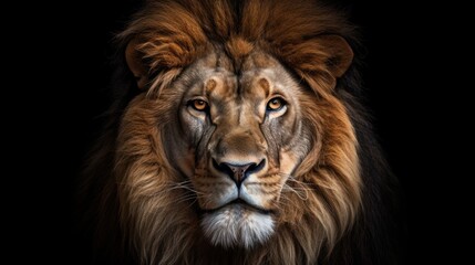 Close up lion head isolated on black background