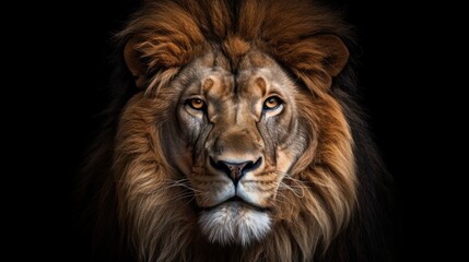 Naklejka premium Close up lion head isolated on black background