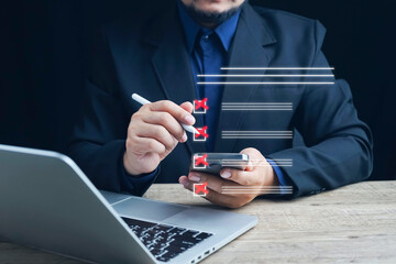 Businessman tick mark to rejected and approve document checklist.check problem solution management with QA and QC, filling out the online survey form, Answer test questions, Take an assessment.