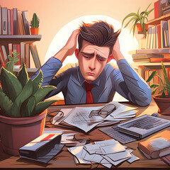 The Manifestation of Professional Burnout - An Exhausted Worker Engulfed in Endless Paperwork & Stress