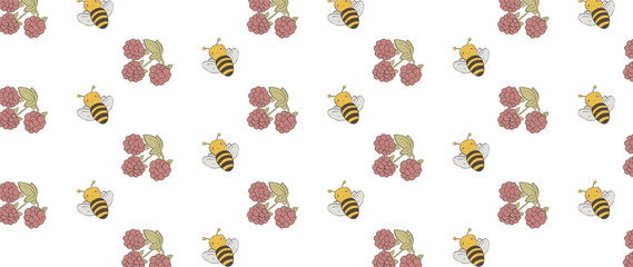 Spring  raspberries, seamless pattern 