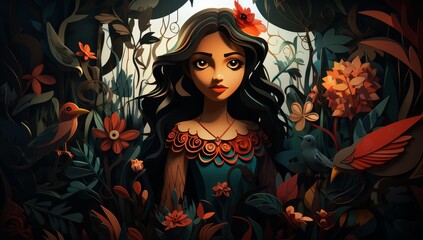  princess in a jungle illustration