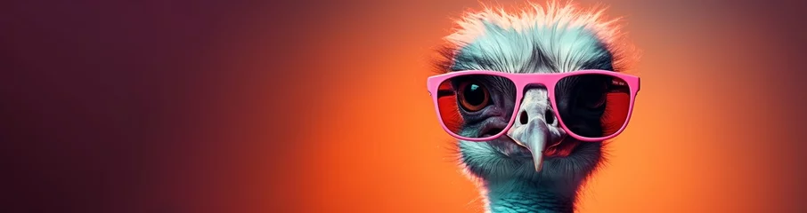 Zelfklevend Fotobehang ostrich wearing pink sunglasses © Photo And Art Panda