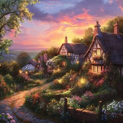 Enchanted Reverie: A Nostalgic Tapestry of a Quaint Village Captured in a Timeless Frame