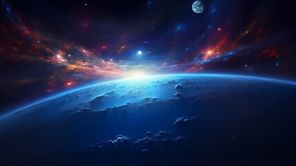 Fototapeta premium Earth in the cosmic sky, abstract space background of a planet in the universe