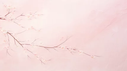 Fotobehang 桜の花と淡いピンク色の和紙の背景 © AYANO