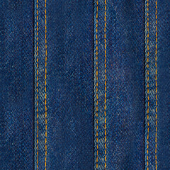 Seamless texture photo of vertical blue stitched denim or jeans material.