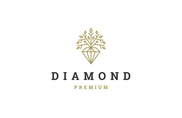 Diamond tree line logo design template