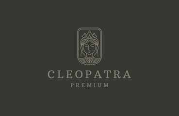Goddees of cleopatra with line art style logo design template