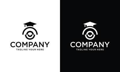 graduation logo with circle on a black and white background.