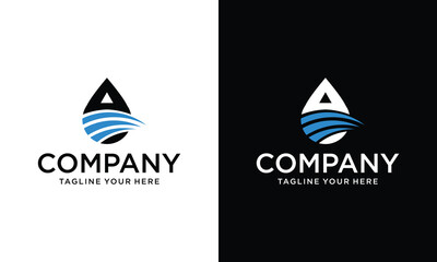 Drop Water Logo Template, sun water drop river logo on a black and white background.