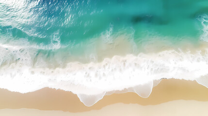 Aerial view of beautiful beach, simple, calm composition in clear blue