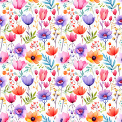 Watercolor Blossoms Seamless Pattern