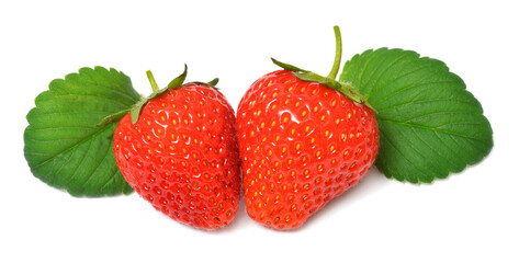 Strawberry macro with leaves isolated on white background