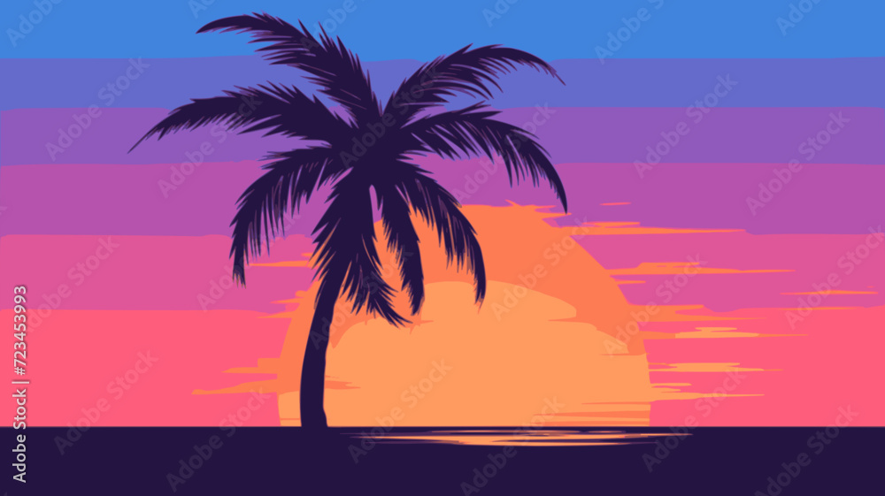 Sticker Palm Tree. In the style of a flat minimalist colors SVG vector