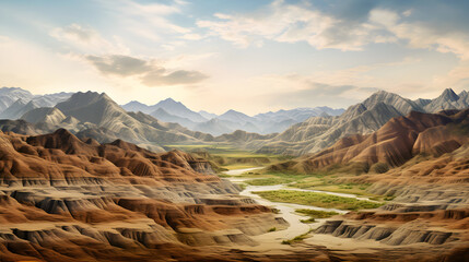 Showcasing Geological Time: Vast Landscape of Eroded Mountains Parading Nature's Sculpting Power