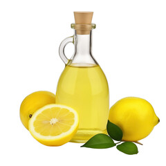 fresh raw organic lemon oil in glass bowl png isolated on white background with clipping path. natural organic dripping serum herbal medicine rich of vitamins concept. selective focus