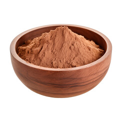 pile of finely dry organic fresh raw pau d'arco inner bark powder in wooden bowl png isolated on white background. bright colored of herbal, spice or seasoning recipes clipping path. selective focus