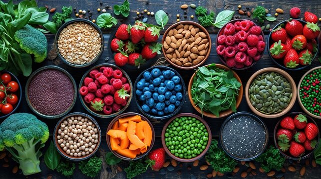 Vegetables and fruits top view with a copy of the space.