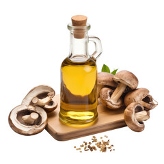 fresh raw organic lingzhi mushroom oil in glass bowl png isolated on white background with clipping path. natural organic dripping serum herbal medicine rich of vitamins concept. selective focus