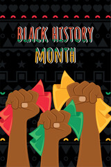 Black history month vertical poster Protest hand gesture Vector illustration