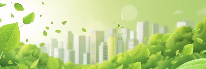 Green City Concept with Leaves and Eco-Friendly Skyline