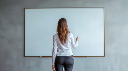 Professional marketer Ready to Present at a Blank Whiteboard