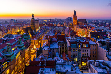 View of Wroclaw market square after sunset, Poland - obrazy, fototapety, plakaty