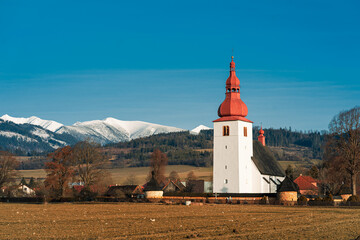 Small church in mountains valley, Demanovska Dolina village in Low Tatras, Slovakia © Flash Vector