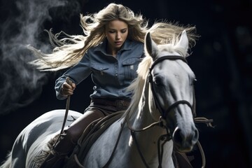 Fototapeta premium Elegant beauty of a cowgirl: grace meets grit, prairie echoes with the allure of a free-spirited, beautiful woman serene charm of a pretty girl, portrait of grace.