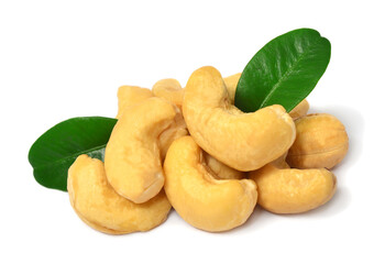 Cashew with leaves isolated on white background