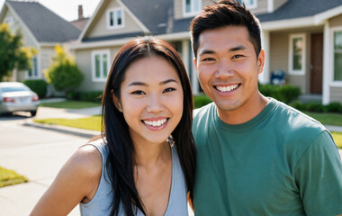 Young Asian Couple, Man, Woman, Smiling with Healthy White Teeth