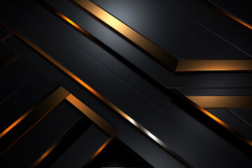 Elegant Black Abstract Graphic Pattern with Metallic Gold Lines: Futuristic Geometric Design on Dark Grey Background