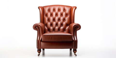 Isolated white background showcasing a luxurious leather armchair.
