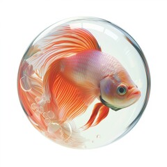 A fish inside a water bubble, floating in the air