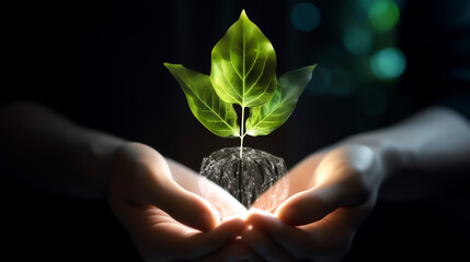 vector realistic world environment day concept, 3d rendering hand holding world with four house and tree on world Generated by AI