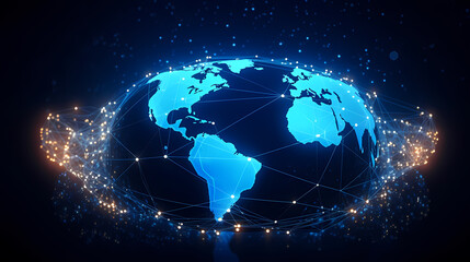 Fototapeta premium Future digital technology, abstract digital waves and particles on dark background