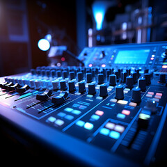 Fototapeta na wymiar Close-up shot of EQ Control Panel on High-Performing Audio Mixer