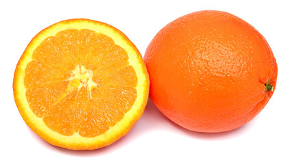 Orange fruit whole and half isolated on white background