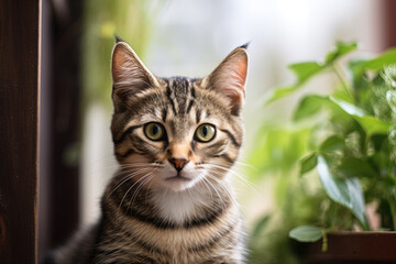 Portrait of a brown tabby cat