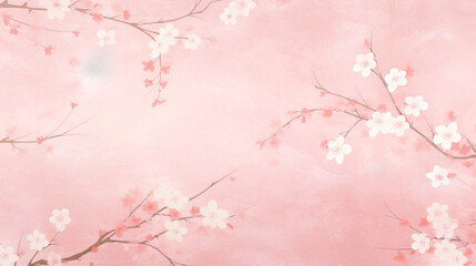 和風の白梅の花の枝のイラスト背景 - obrazy, fototapety, plakaty