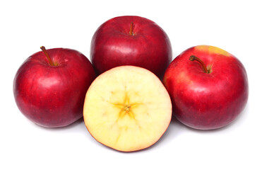 Apples whole and half isolated on white background