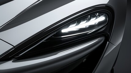 Detailed shot of the headlight housing featuring sleek and aerodynamic curves that enhance the cars...
