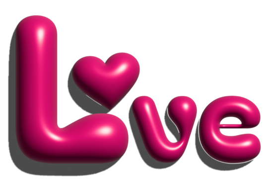 3D Pink Heart with Text Love